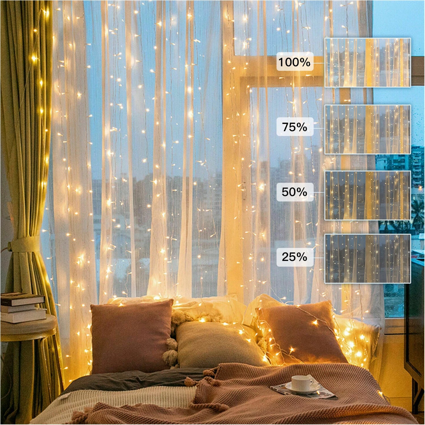 Ollny 300 LED Outdoor Waterproof Curtain Lights USB Powered