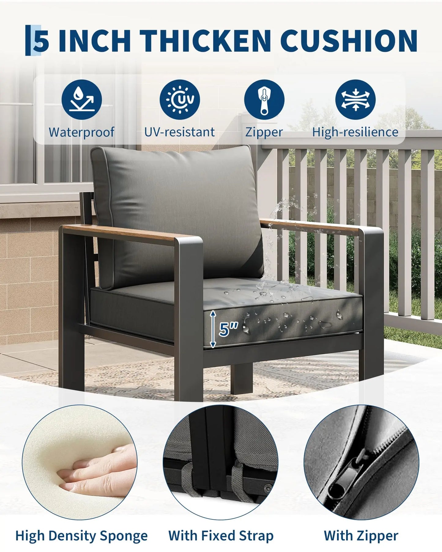 HiMISS 7 Seat Aluminum Patio Furniture Set With Cushions