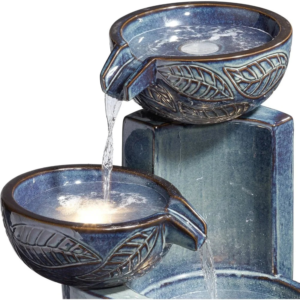 Summer Leaves Outdoor Water Fountain with LED Light for Garden and Patio
