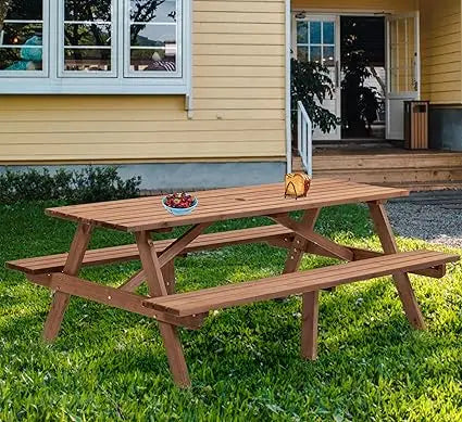 DAFIFY Solid Wood Round Picnic Table And Bench Set