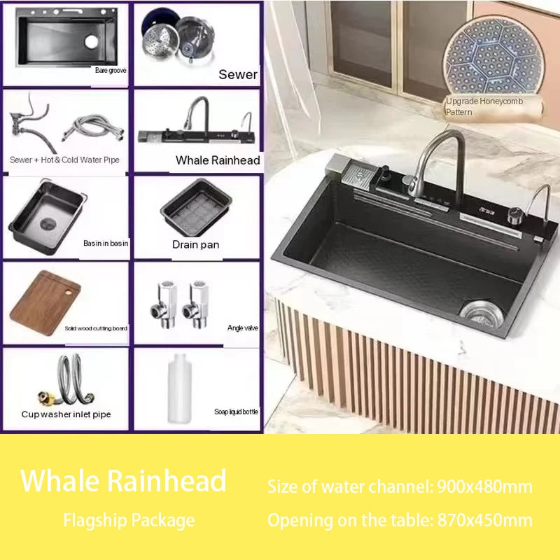 Zuixin Stainless Steel Kitchen Sink Waterfall Honeycomb