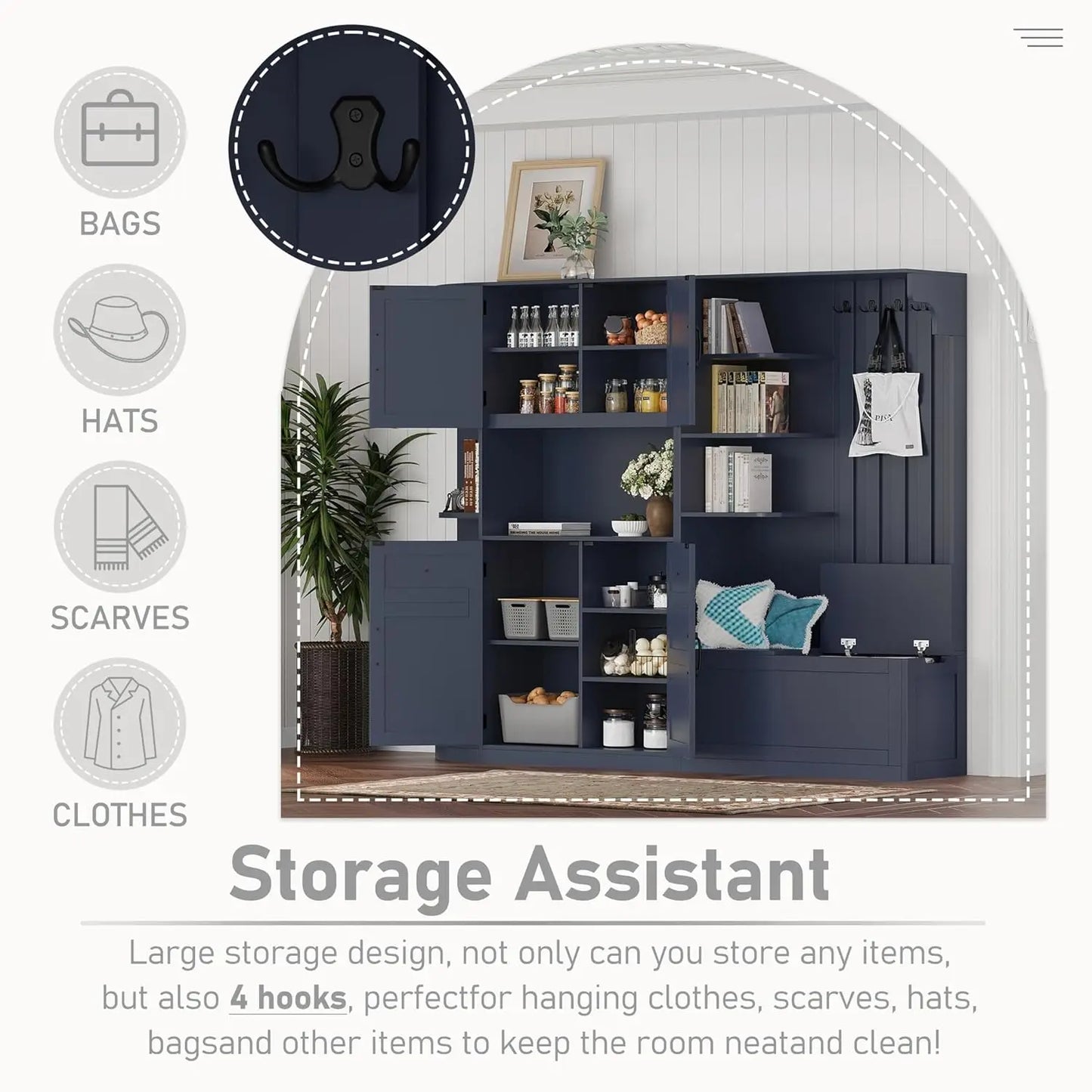 Hall Tree Storage Bench With Hooks And Shoe Organizer Cabinet Mudroom Furniture