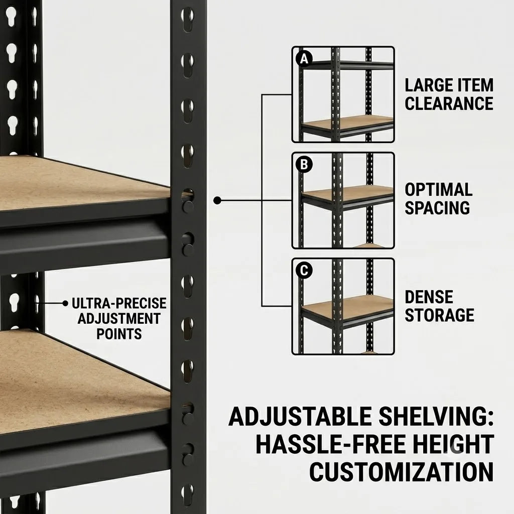 Slim Five Tier Adjustable Metal Shelving Storage Rack