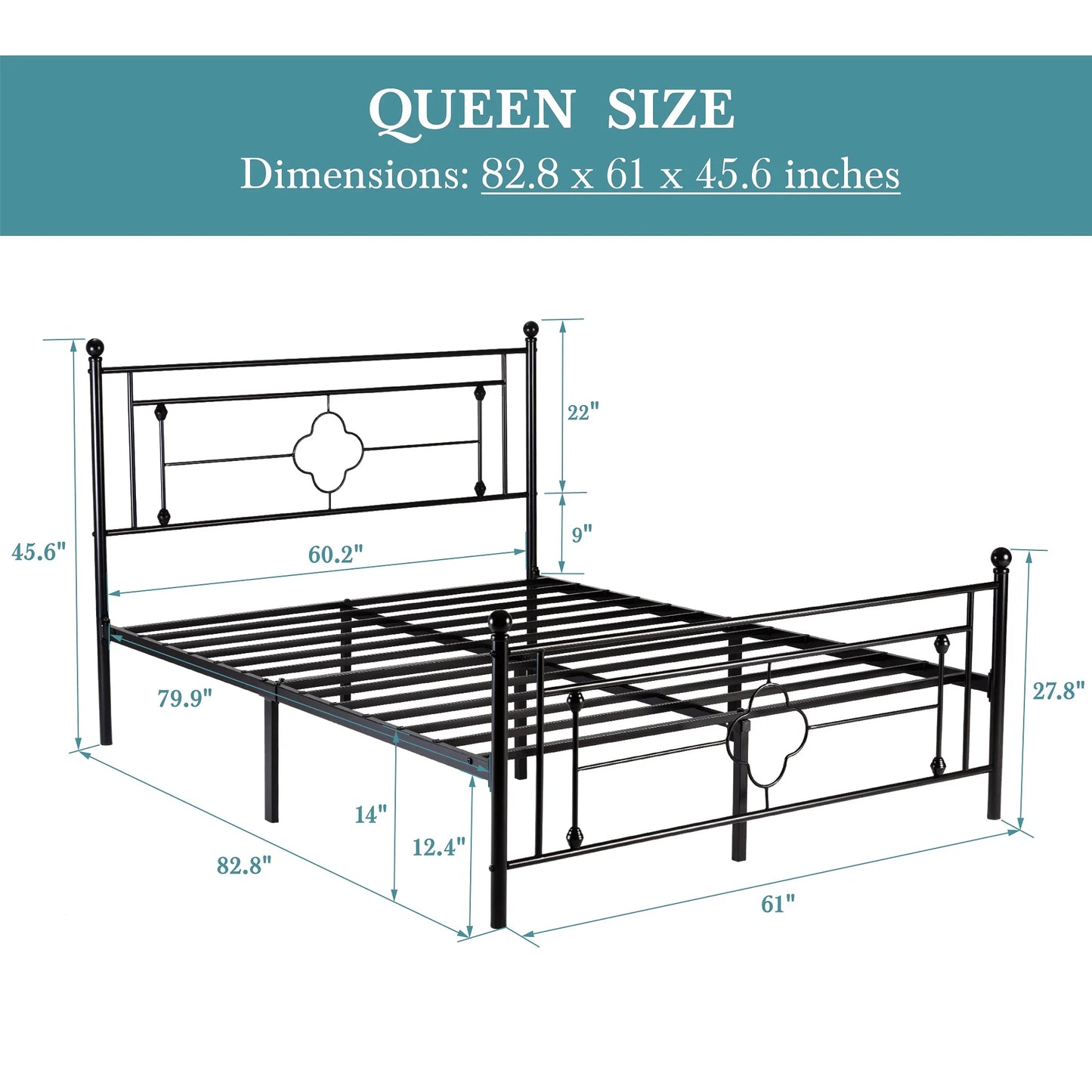 HOOMIC Metal Platform Bed Frame Wrought Iron Headboard