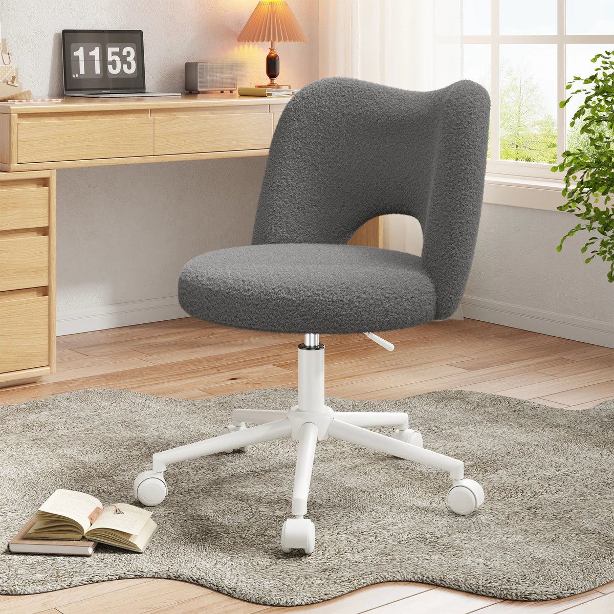 EnHomee Height Adjustable Upholstered Vanity Chair With Silent Wheels