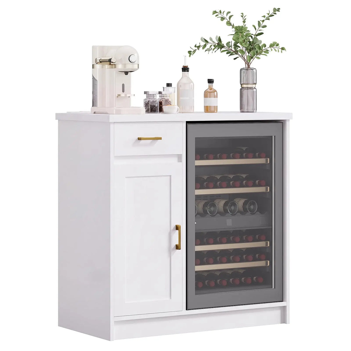 HiMISS Farmhouse Wine Bar Cabinet With USB Outlets Storage