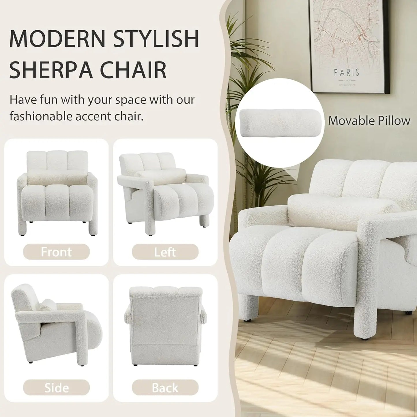 Lambswool Accent Chair Modern Upholstered Teddy Armchair