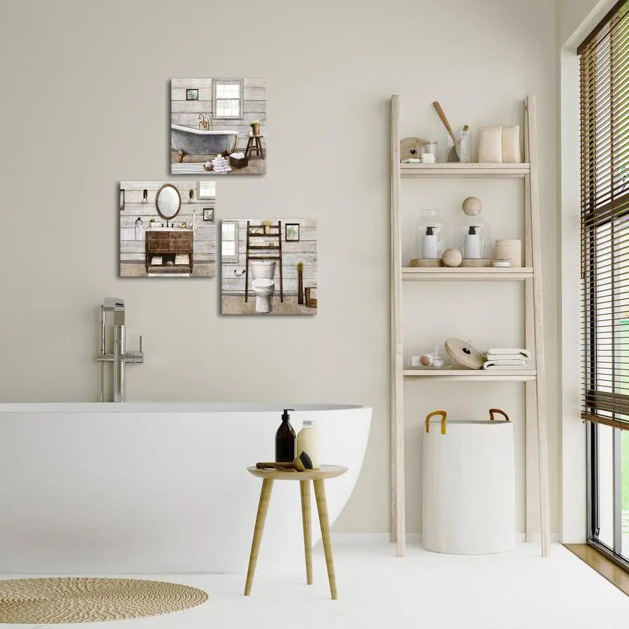 Farmhouse Framed Canvas Wall Art Set For Bathroom Decor