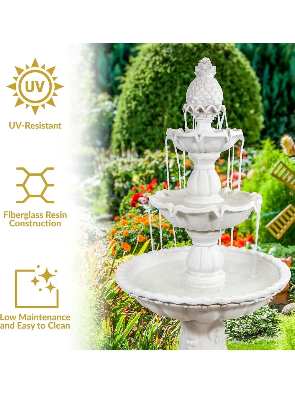 Welcome 3 Tier Water Fountain for Garden with Pineapple Topper