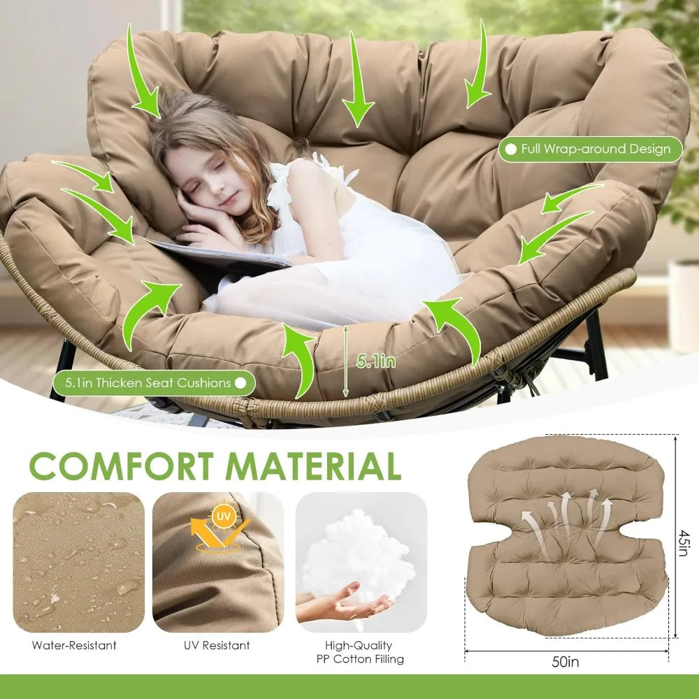 2 Pcs Oversized Wicker Rocking Egg Chair with Water Resistant Cushions