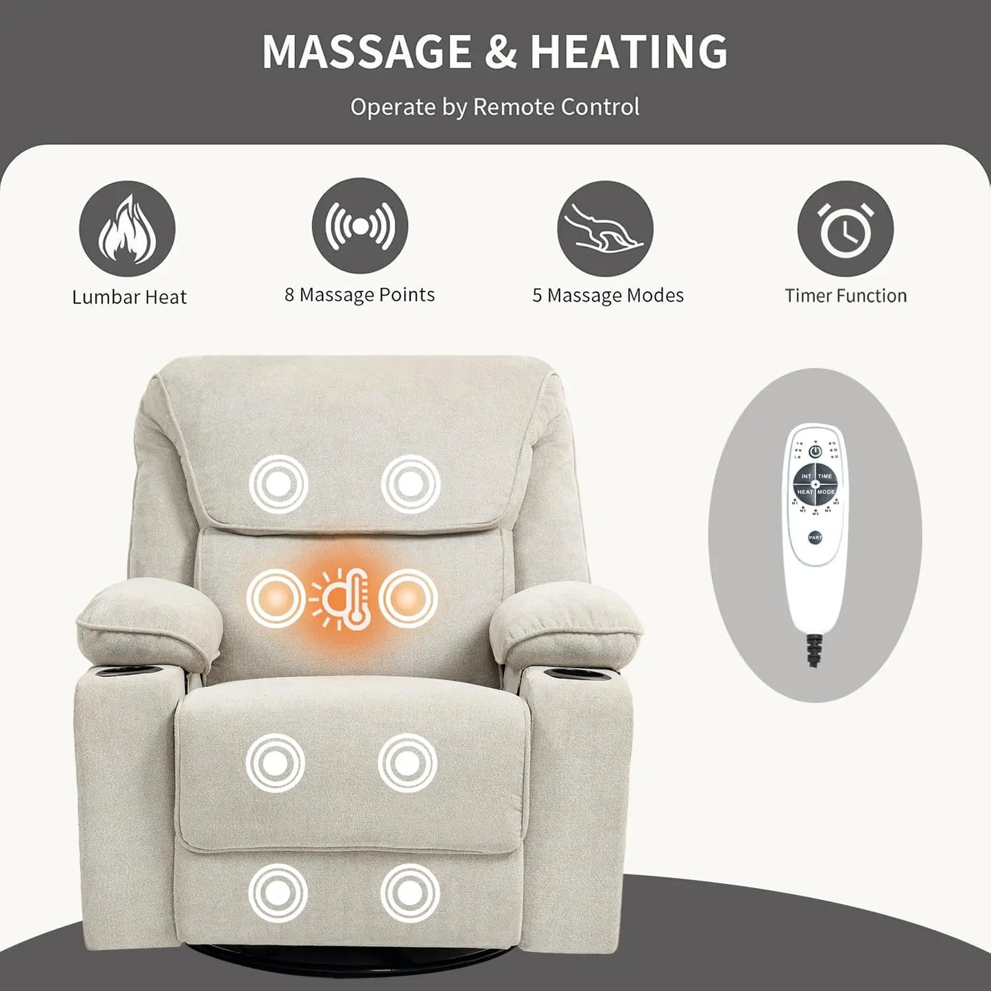 XIAOLANG Rocker Recliner Massage And Heated With Cup Holders