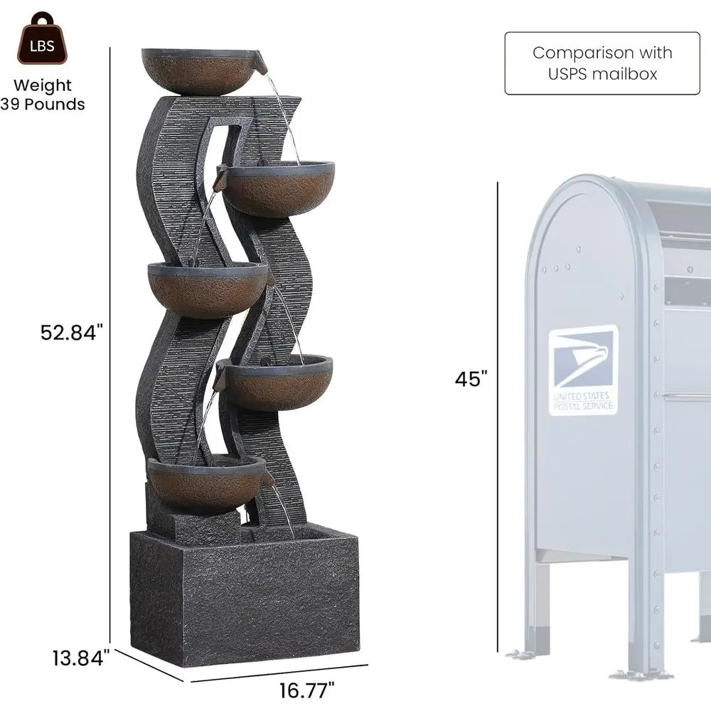 Outdoor Water Fountain With Lights Six-Tier Cascading Feature