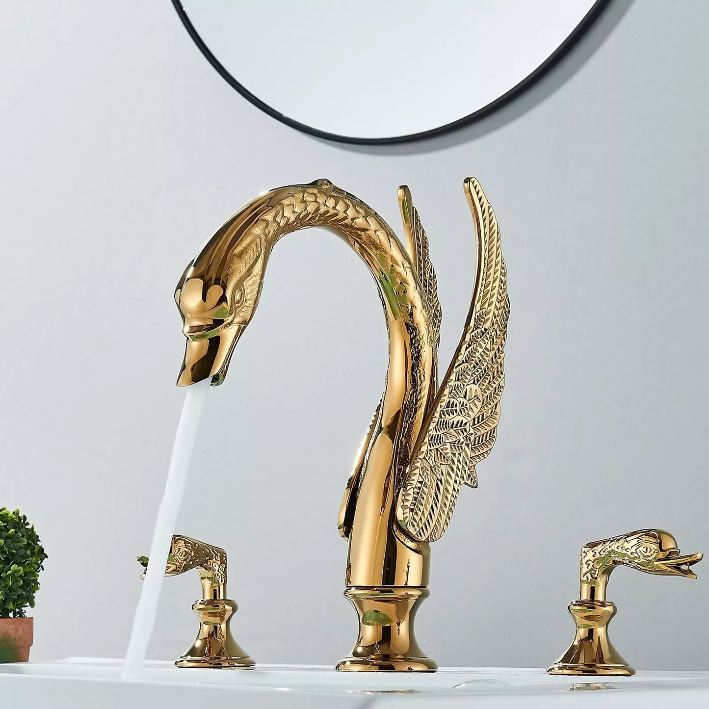 MYQualife Swan Shape Dual Handle Deck Mounted Basin Faucet