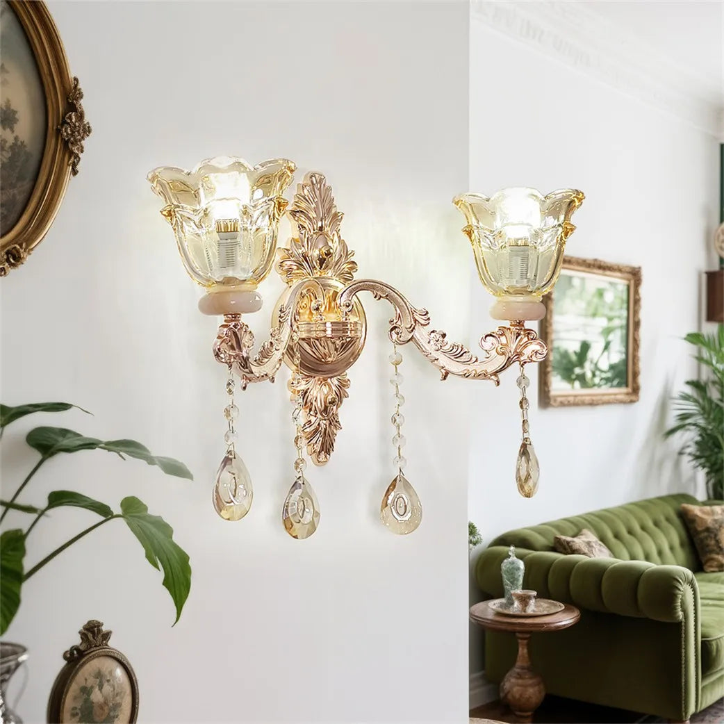 Vrygle Antique Floral Wall Sconce Crystals Lampshade Lighting