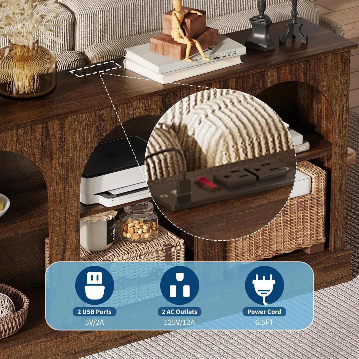 HiMISS Arched TV Stand Console With Power Outlets USB