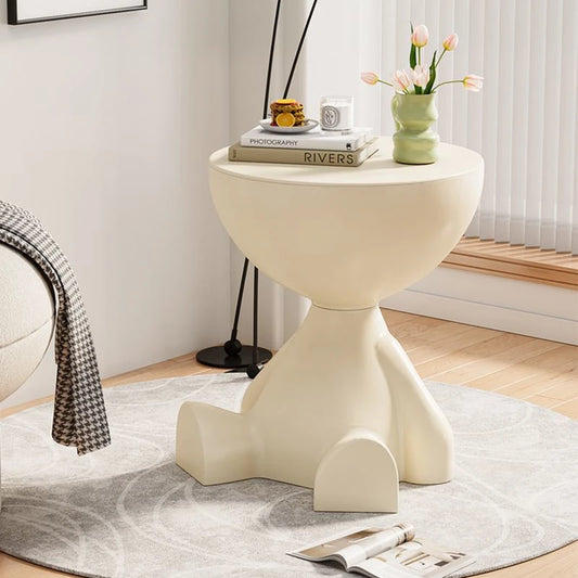 Cream Flat Top Coffee Table With Movable Round Side