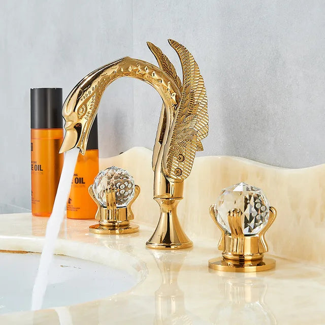 Rozin Swan Basin Faucet Deck Mounted Dual Crystal Handles