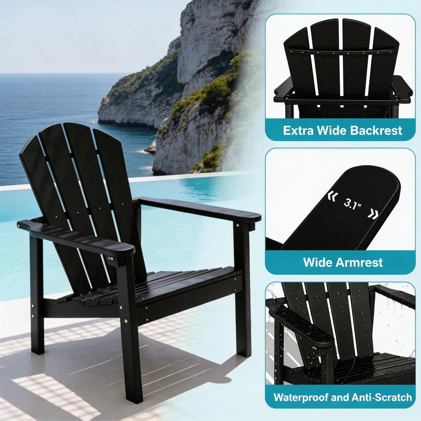 Stackable Adirondack Chairs Outdoor HDPE Plastic 4pcs