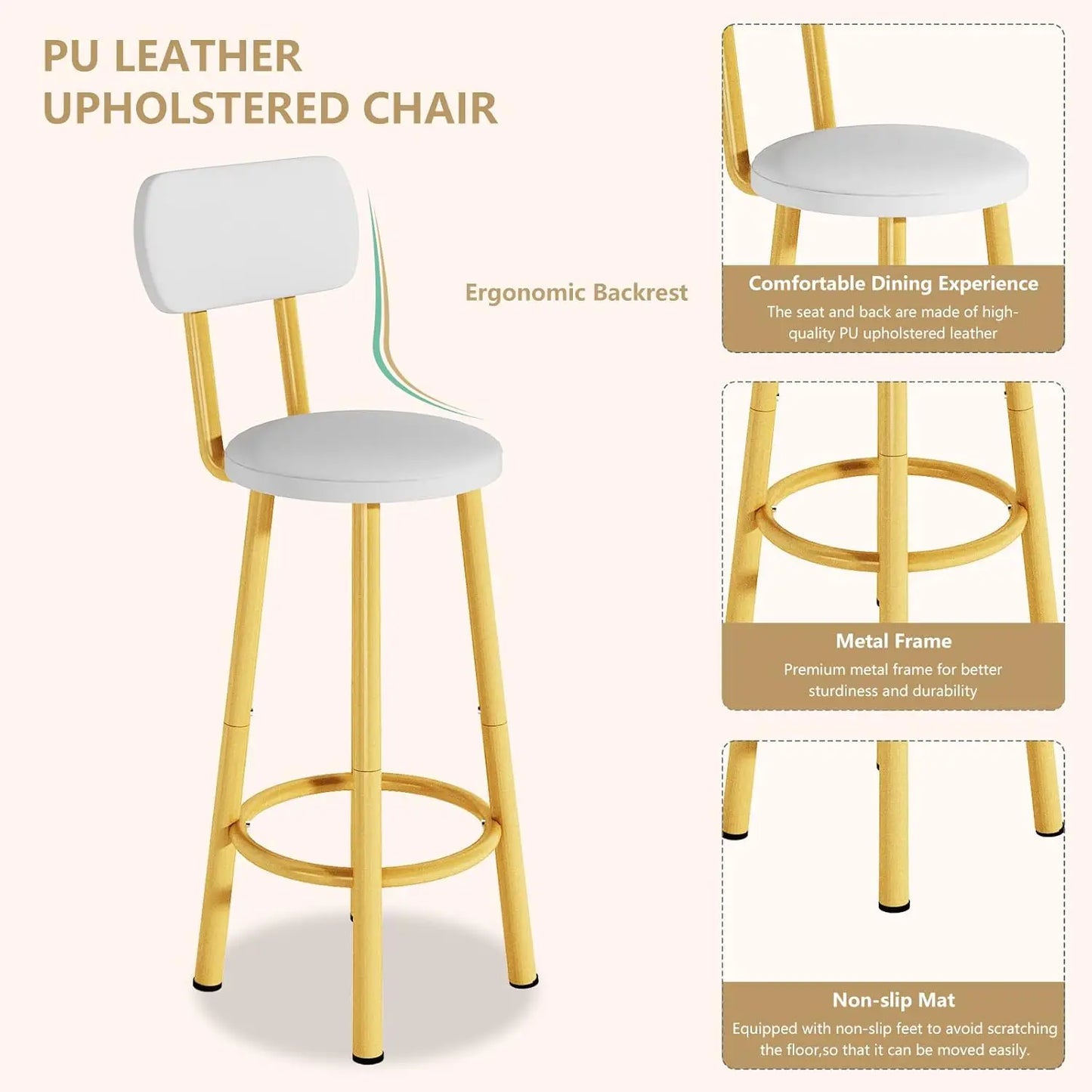 Dining Table Set 43.3 Inch Rectangle Bistro Dining Set with Backrest Stools