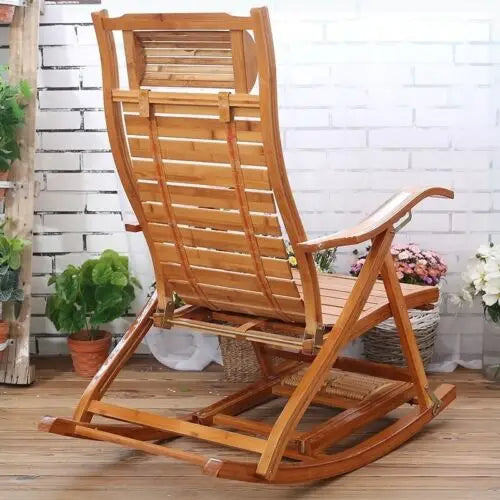 Heavy Duty Folding Rocking Chair Bamboo Outdoor Sun Lounger
