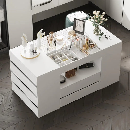 Ticify Armoire Island Wardrobe With Glass Tabletop Drawers