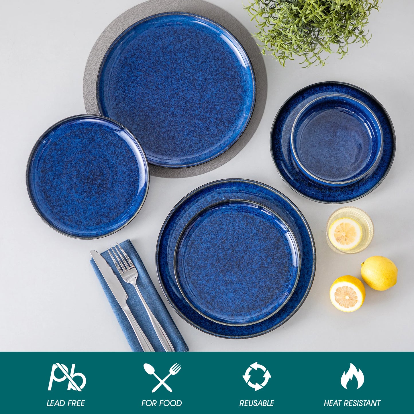 MALACASA Starry Reactive Stoneware Dinnerware Set Ceramic Plates