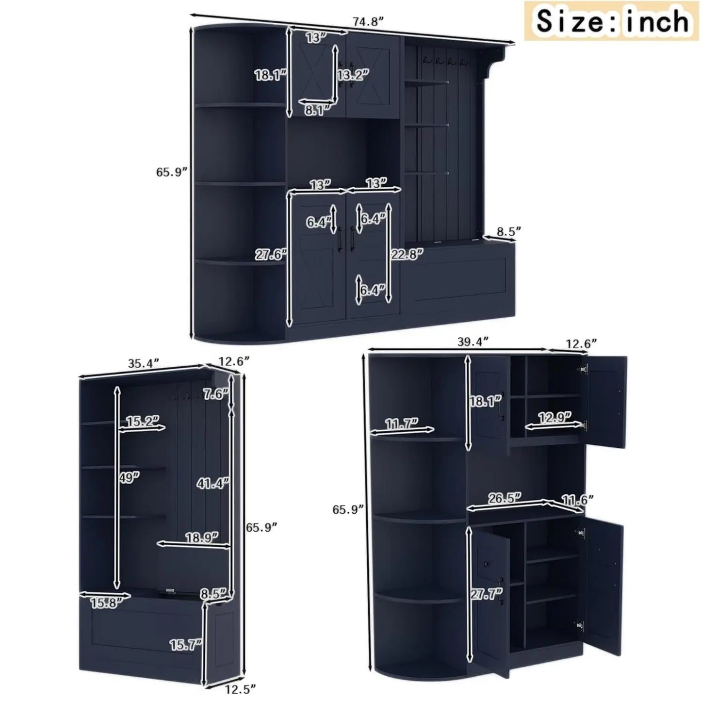 Hall Tree Storage Bench With Hooks And Shoe Organizer Cabinet Mudroom Furniture