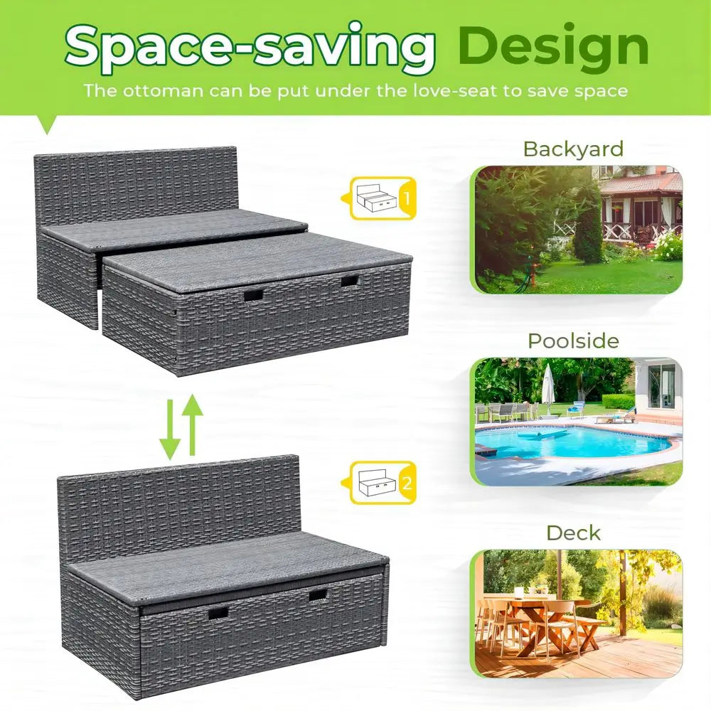 Outdoor Daybed Set Wicker Lounge Furniture With Cushions