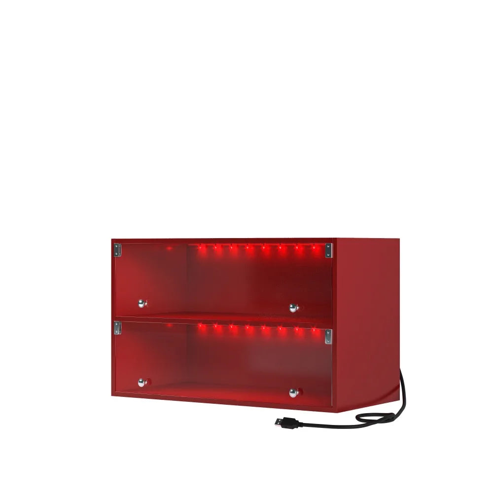 Red Glass Door Shoe Storage Cabinet with RGB LED Light for Sneakers