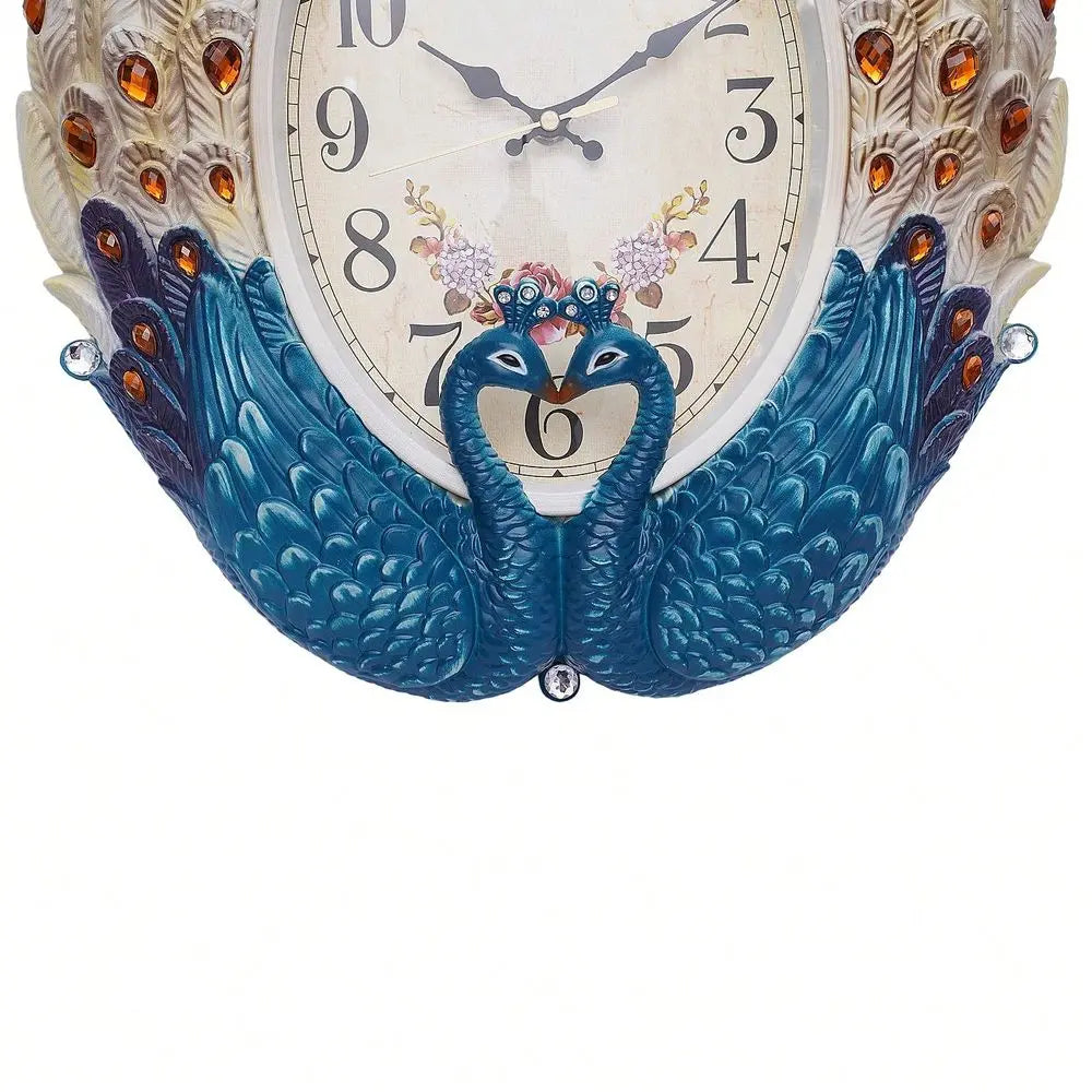 Elegant Peacock Wall Clock For Living Room Decor Accent