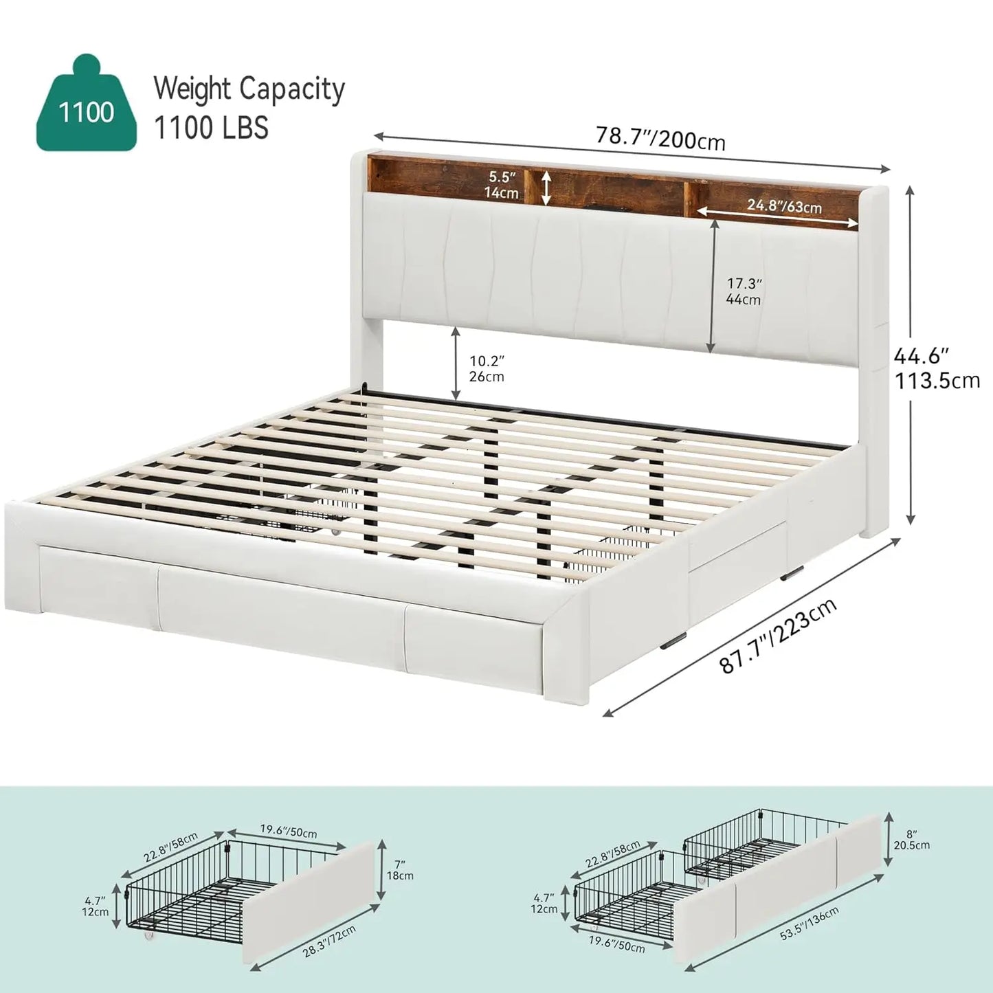 XIAOLANG Platform Bed Frame With Storage Drawers And LED