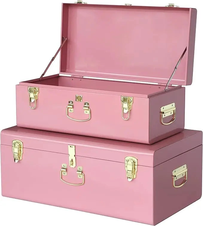 XMSJ Decorative Metal Box Storage Trunks Set Of Two