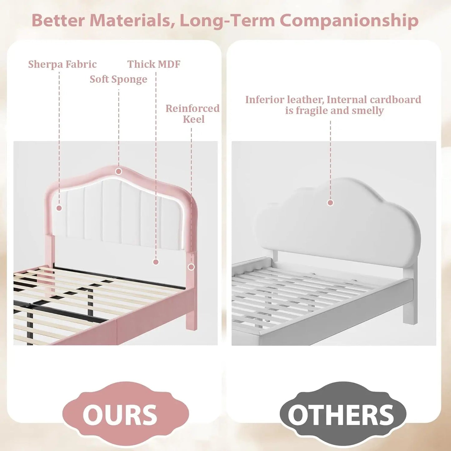 Studyset Kids Upholstered Bed Frame With LED Crown Headboard