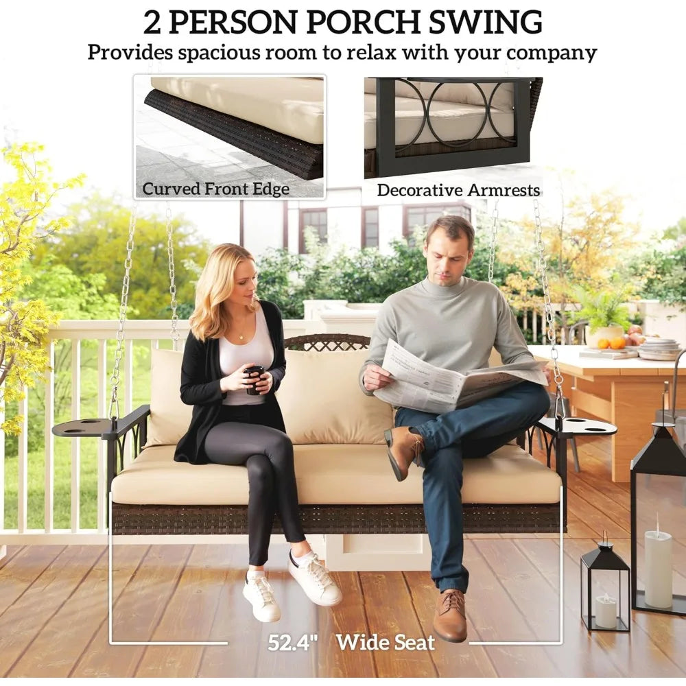 Outdoor Wicker Porch Swing Chair For Three Persons