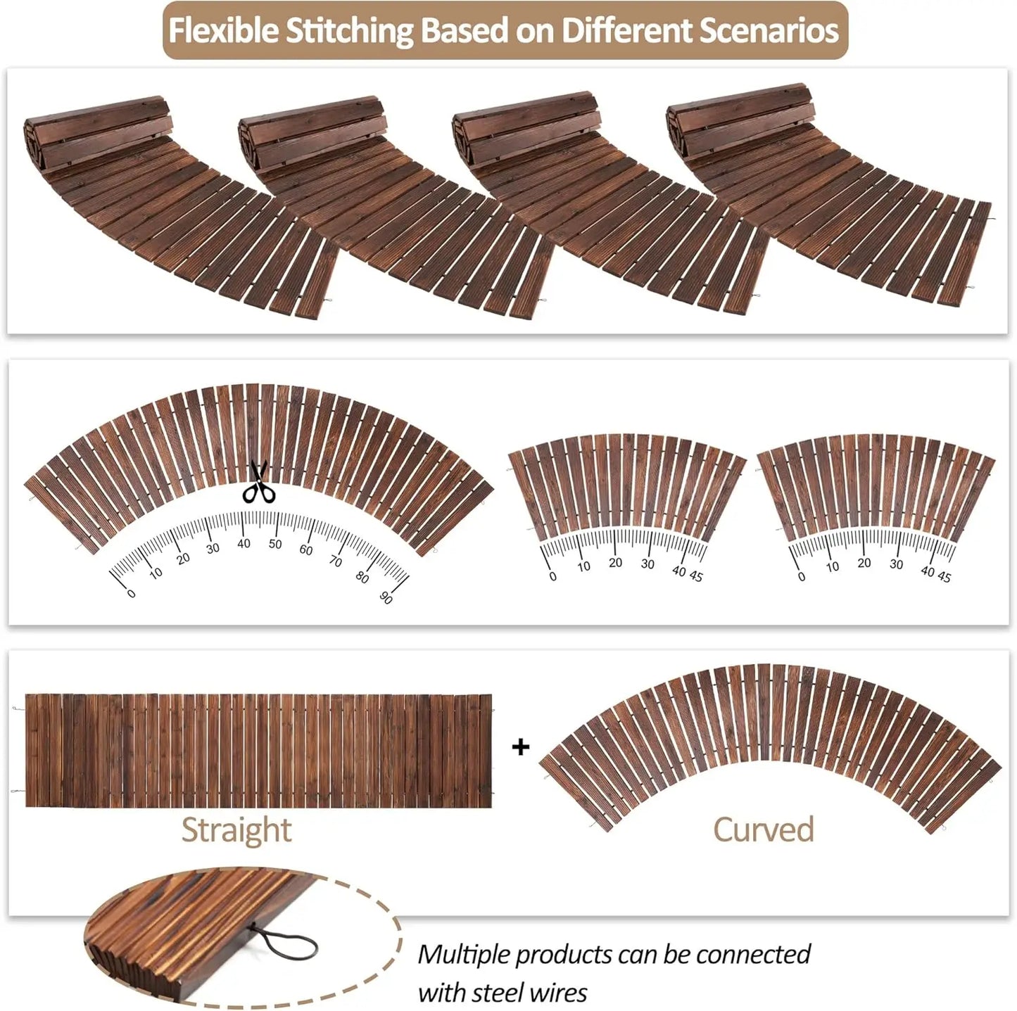 Curved Wooden Garden Pathway Cedar Roll Out for Patio