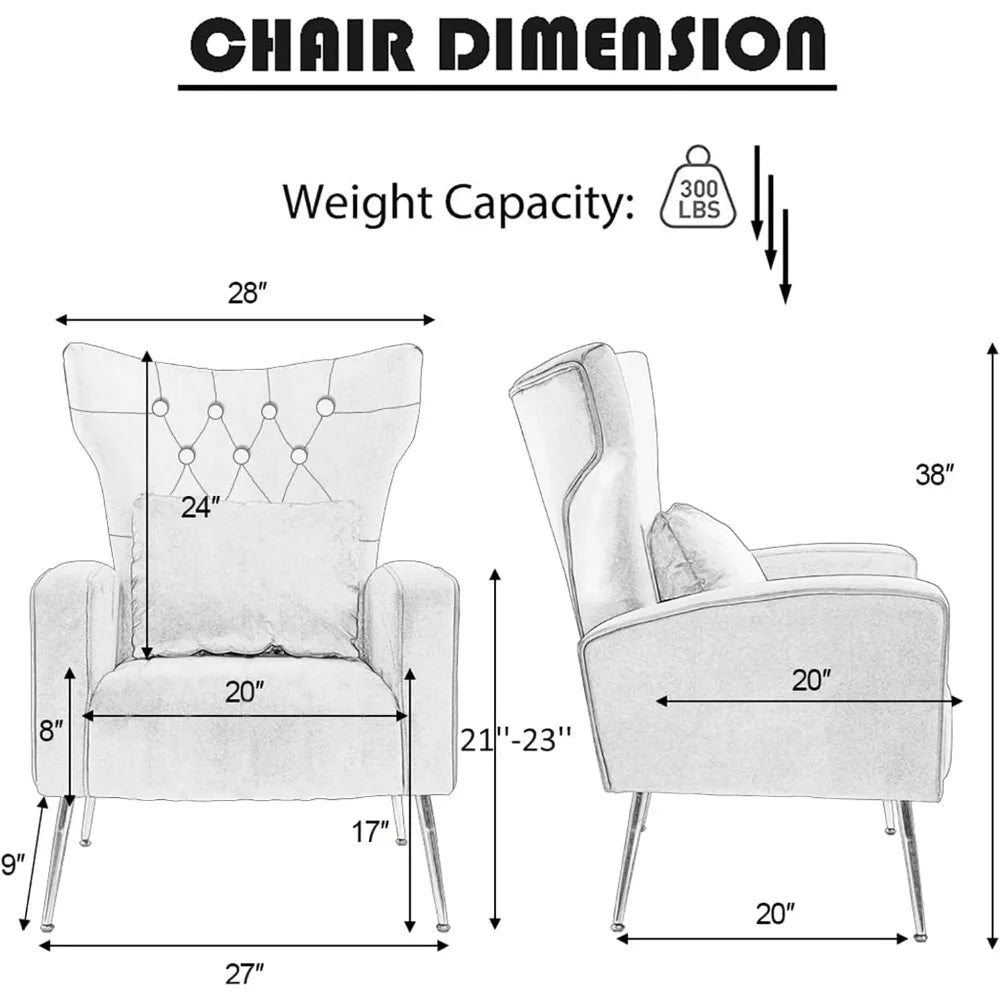 Mid Century Modern Velvet Accent Armchair With Tufted Back