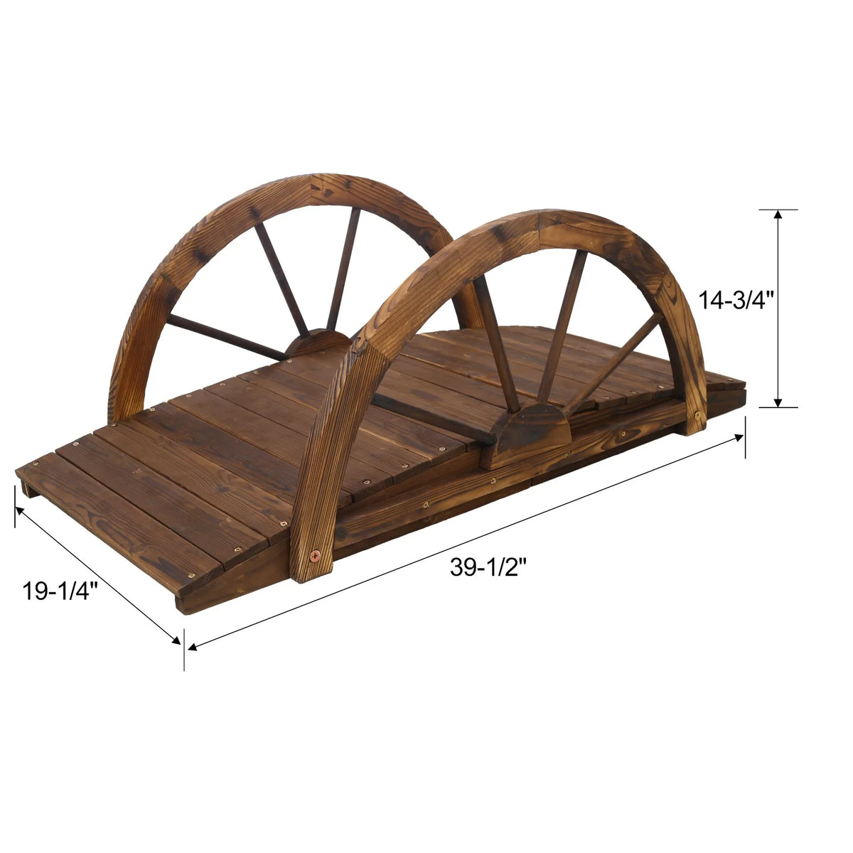 Wooden Garden Footbridge With Half Wheel Style Railings