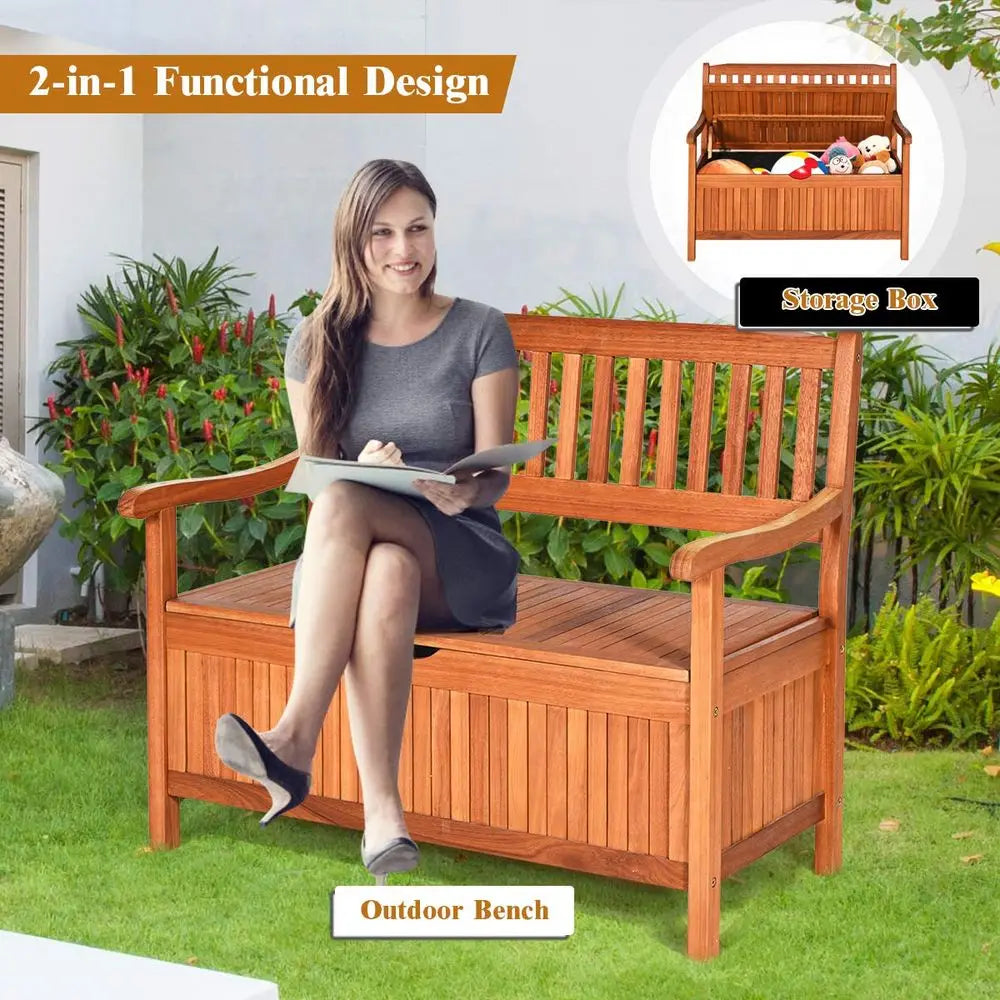 Outdoor Wood Storage Bench With Removable Dustproof Lining
