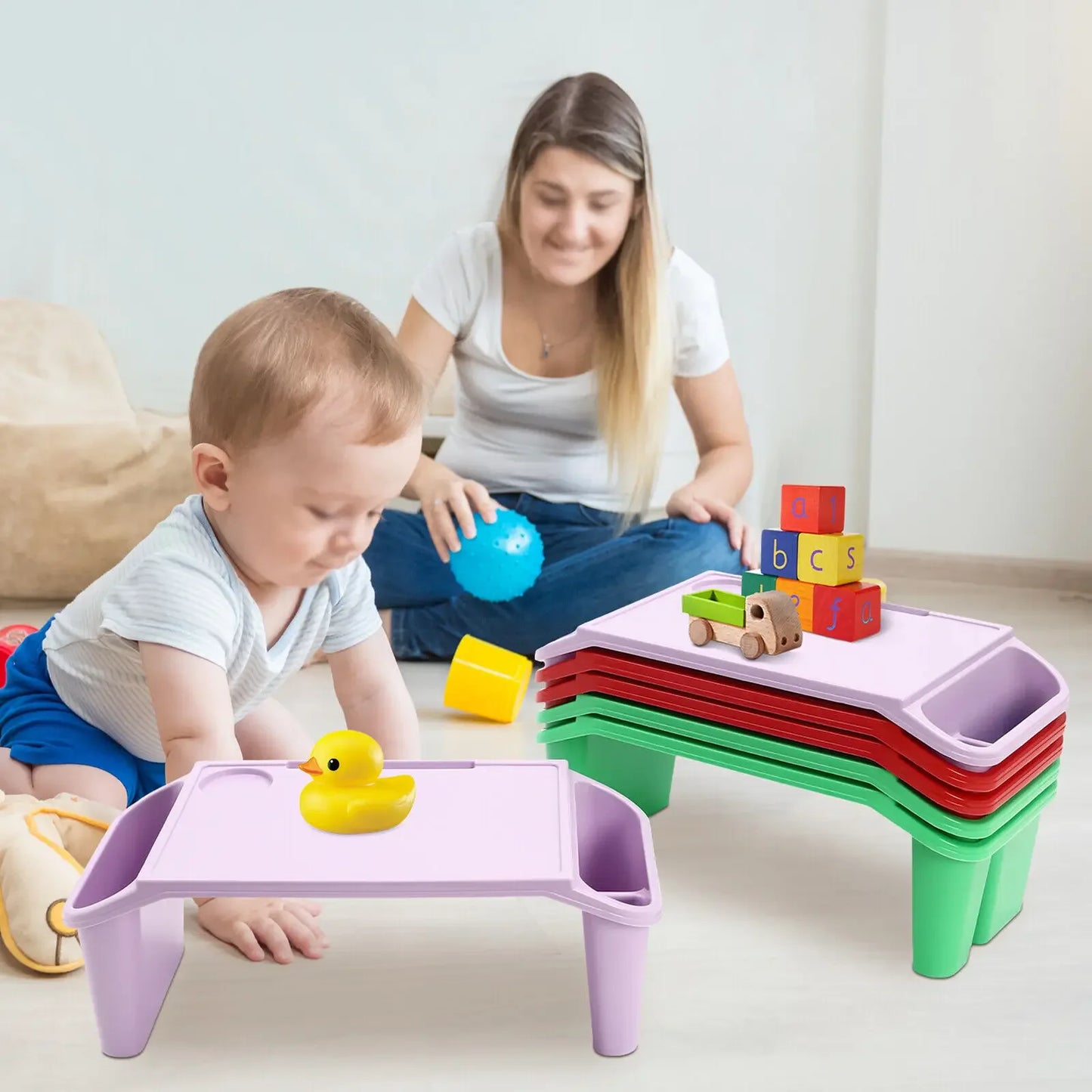 Hign-concerned 6 Pack Kids Lap Desk Trays Durable PP Plastic With Side Slots For Study And Play