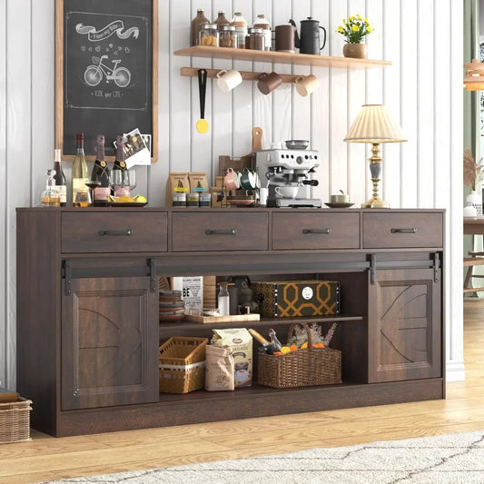70 Inch Large Farmhouse Sideboard Buffet Cabinet with 4 Storage Drawers