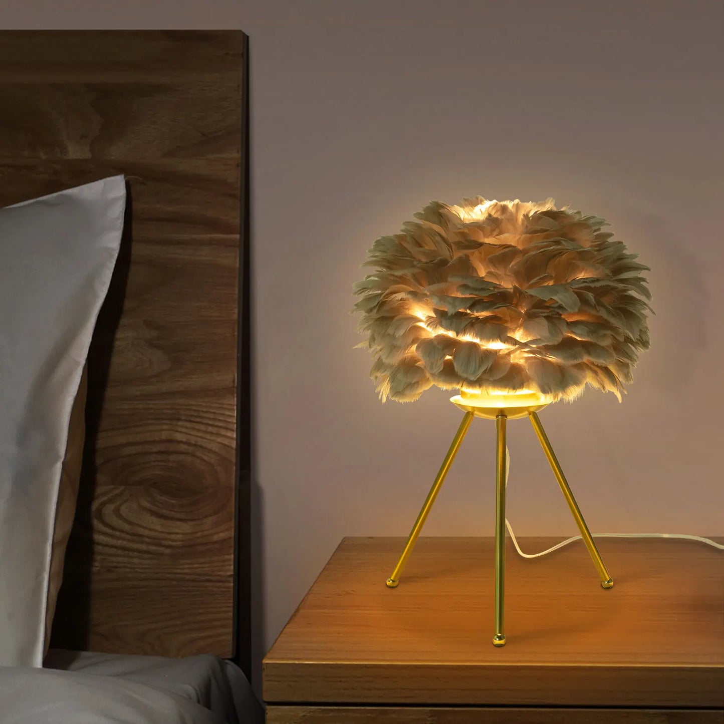 Grey Feather Tripod Desk Lamp For Study Living Room