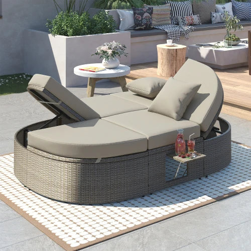 Rattan Outdoor 2 Person Reclining Daybed With Cup Trays