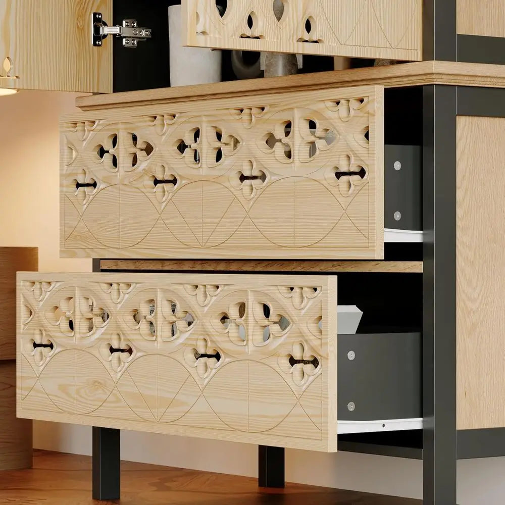 Handmade Bamboo Hollow Carved Storage Cabinet With Five Shelves