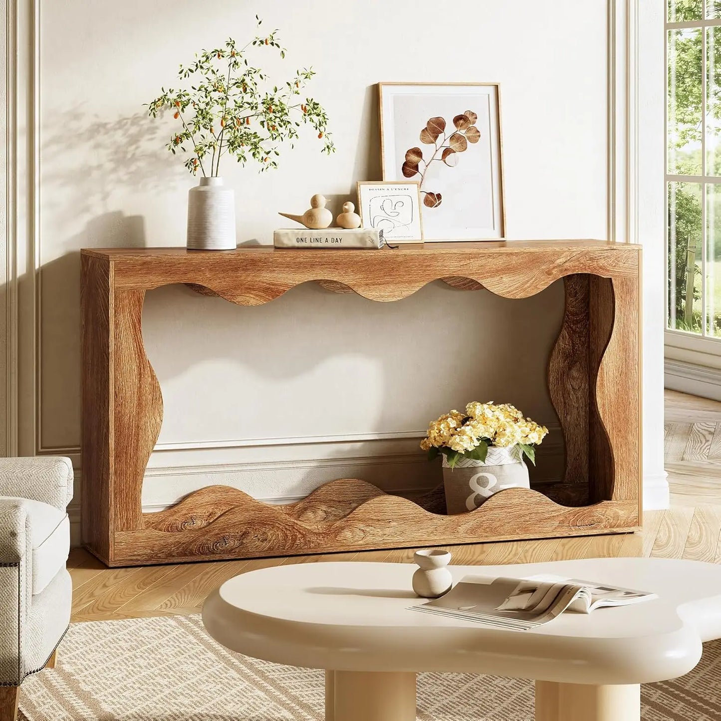 63 Inch Rustic Farmhouse Console Table with Storage for Living Room Decor