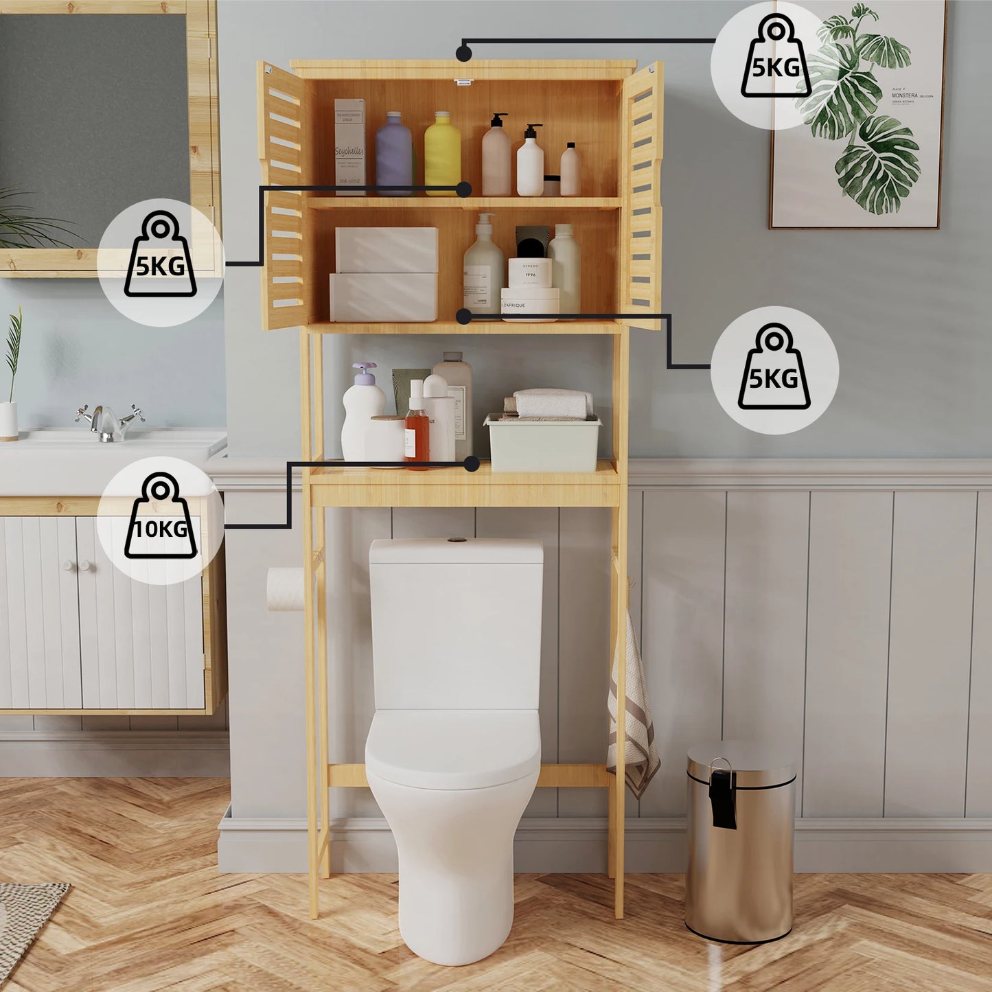 Wisfor Bamboo Over The Toilet Bathroom Storage Cabinet