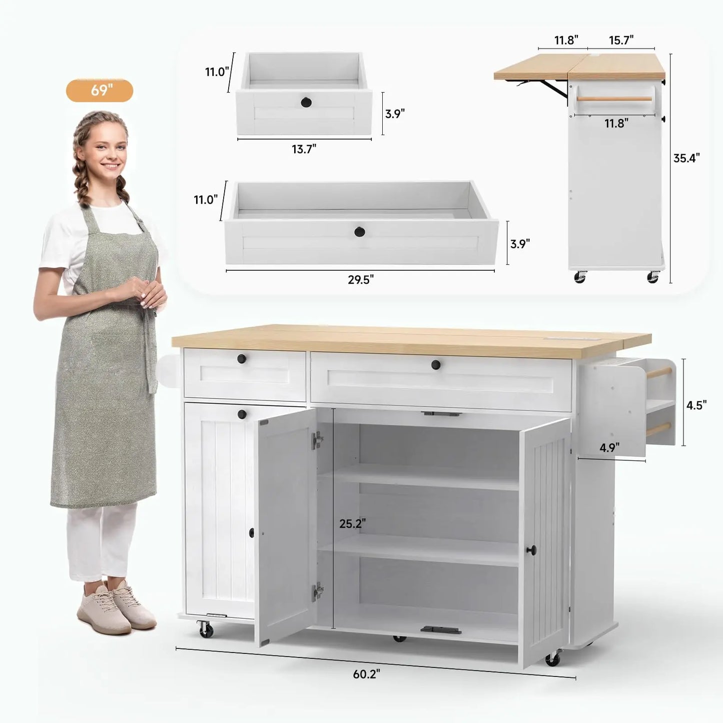 ONBRILL Mobile Kitchen Island with Power Outlet