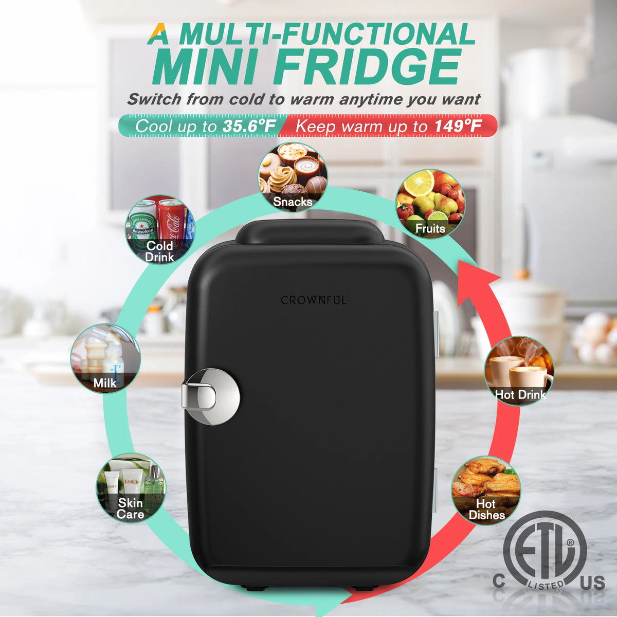 Crownful Portable Mini Fridge For Beauty Makeup And Skincare