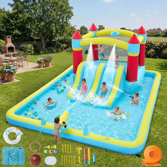 HiMISS 7 In 1 Inflatable Bounce Castle Water Slide
