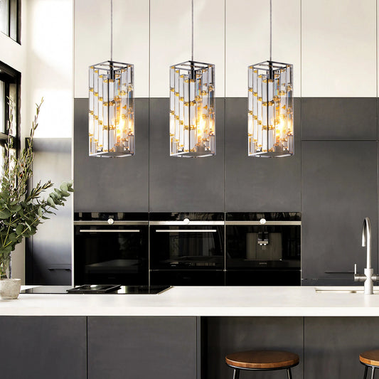 Modern Crystal Pendant Light 3 Pack Adjustable Ceiling Lamp Chrome Finish