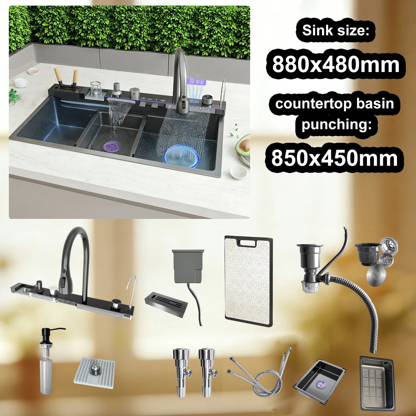 Telisiya Modern Stainless Steel Kitchen Sink With Digital Display